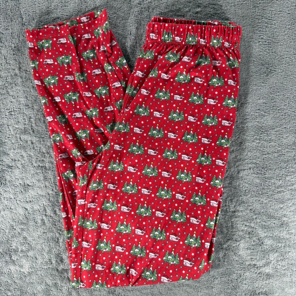 Vineyard Vines Pajama Pants Kids Size L 14 Red Christmas Tree Santa Whale Print